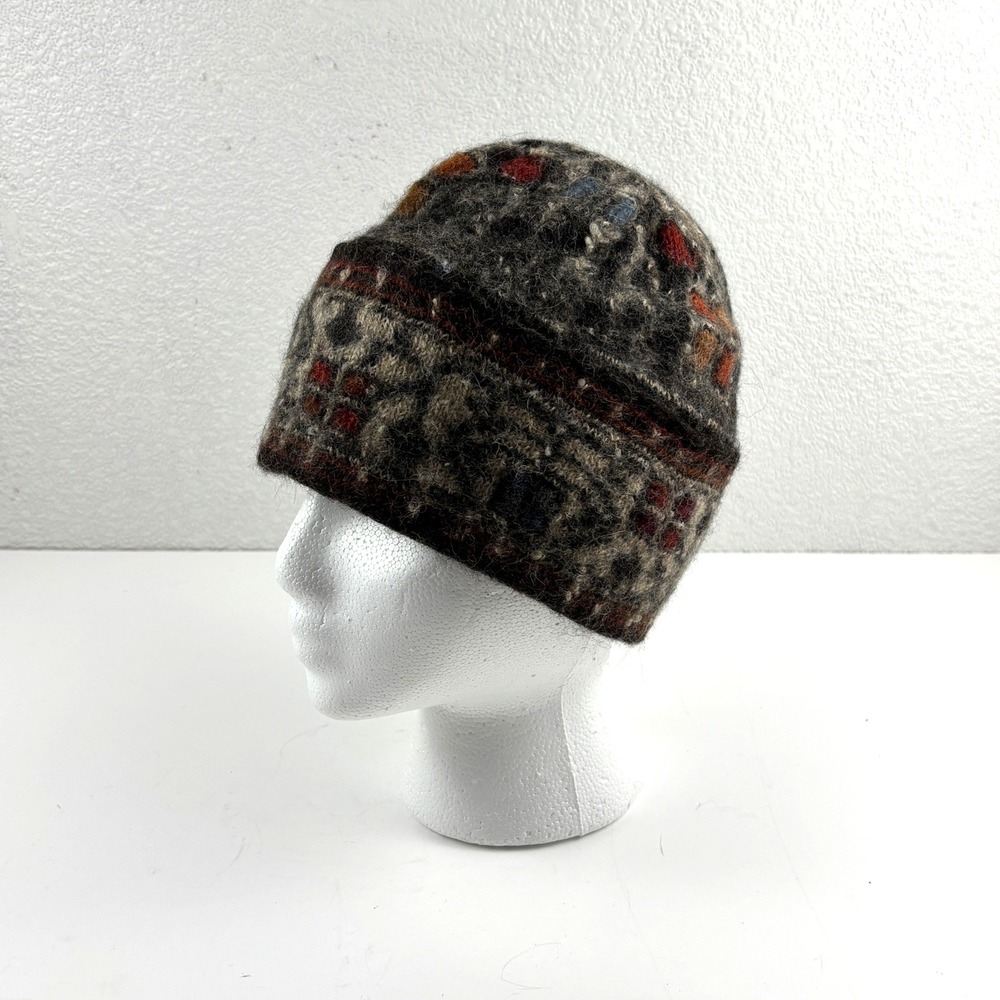 Unbranded Beanie Hat Unisex OS Brown Gray Fair Isle Wool Blend Knit